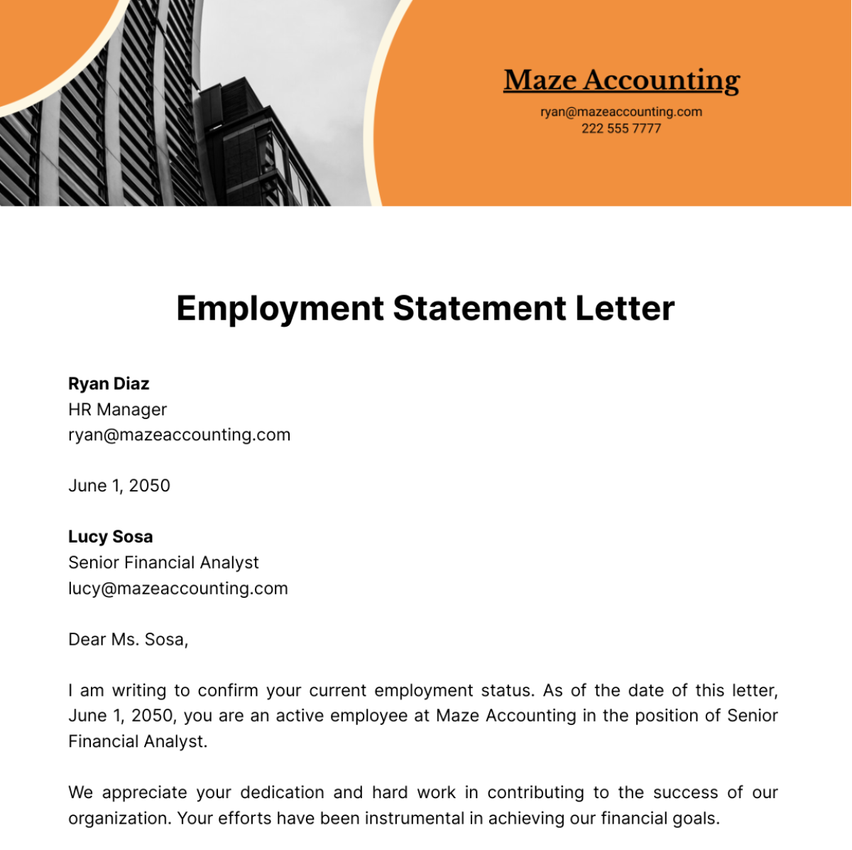 Employment Statement Letter Template