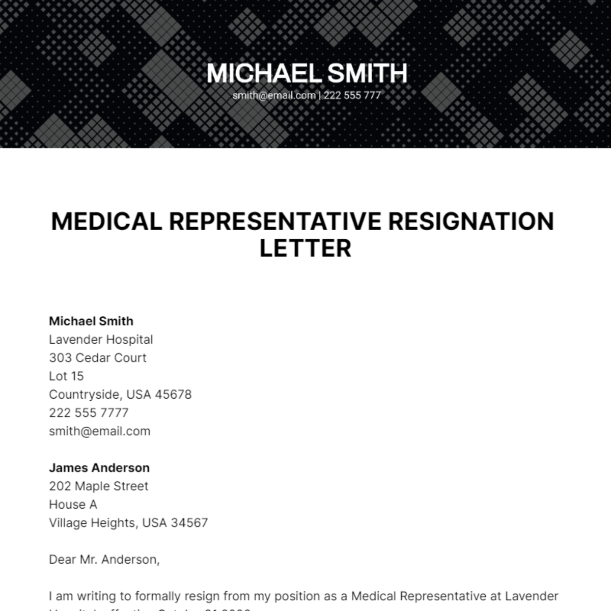 Free Medical Representative Resignation Letter Template