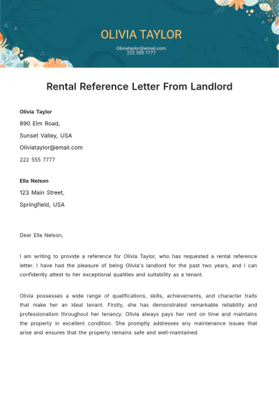 Free Rental Reference Letter From Landlord Template to Edit Online