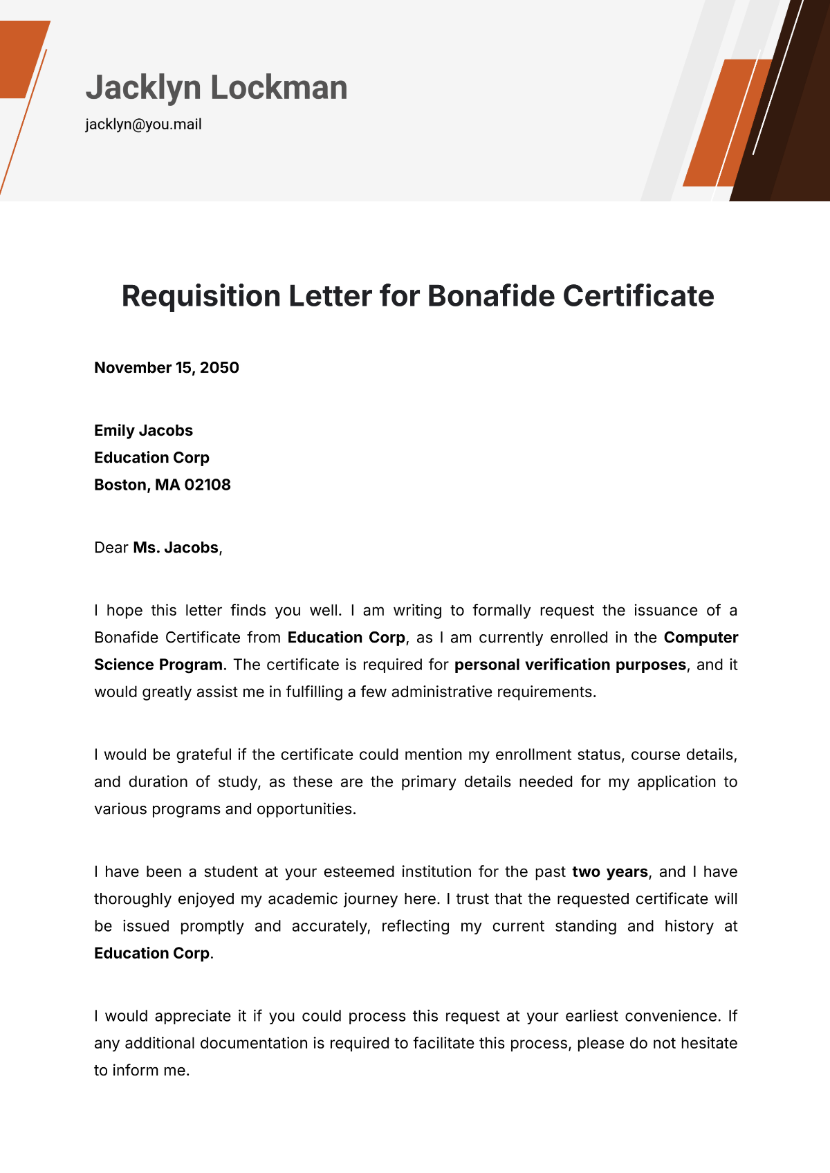 Requisition Letter for Bonafide Certificate Template - Edit Online & Download