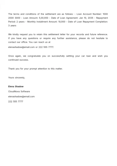 Free Full & Final Car Loan Settlement Letter Template to Edit Online
