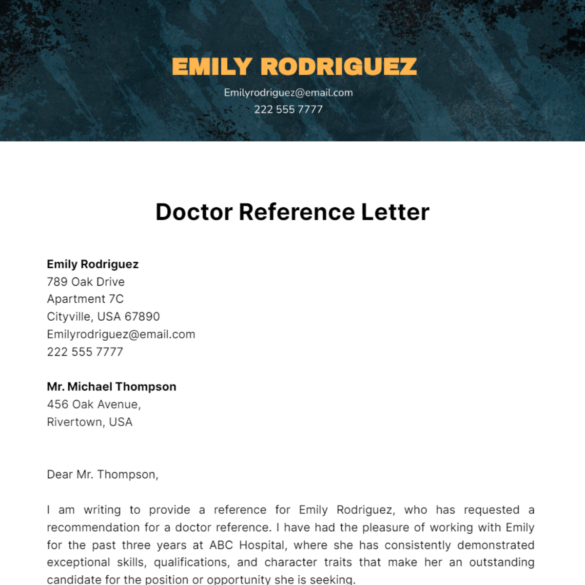 Doctor Reference Letter Template