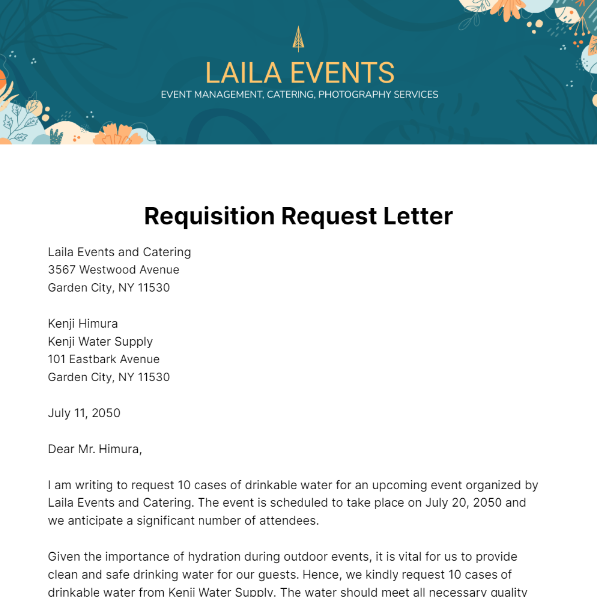 Requisition Request Letter Template
