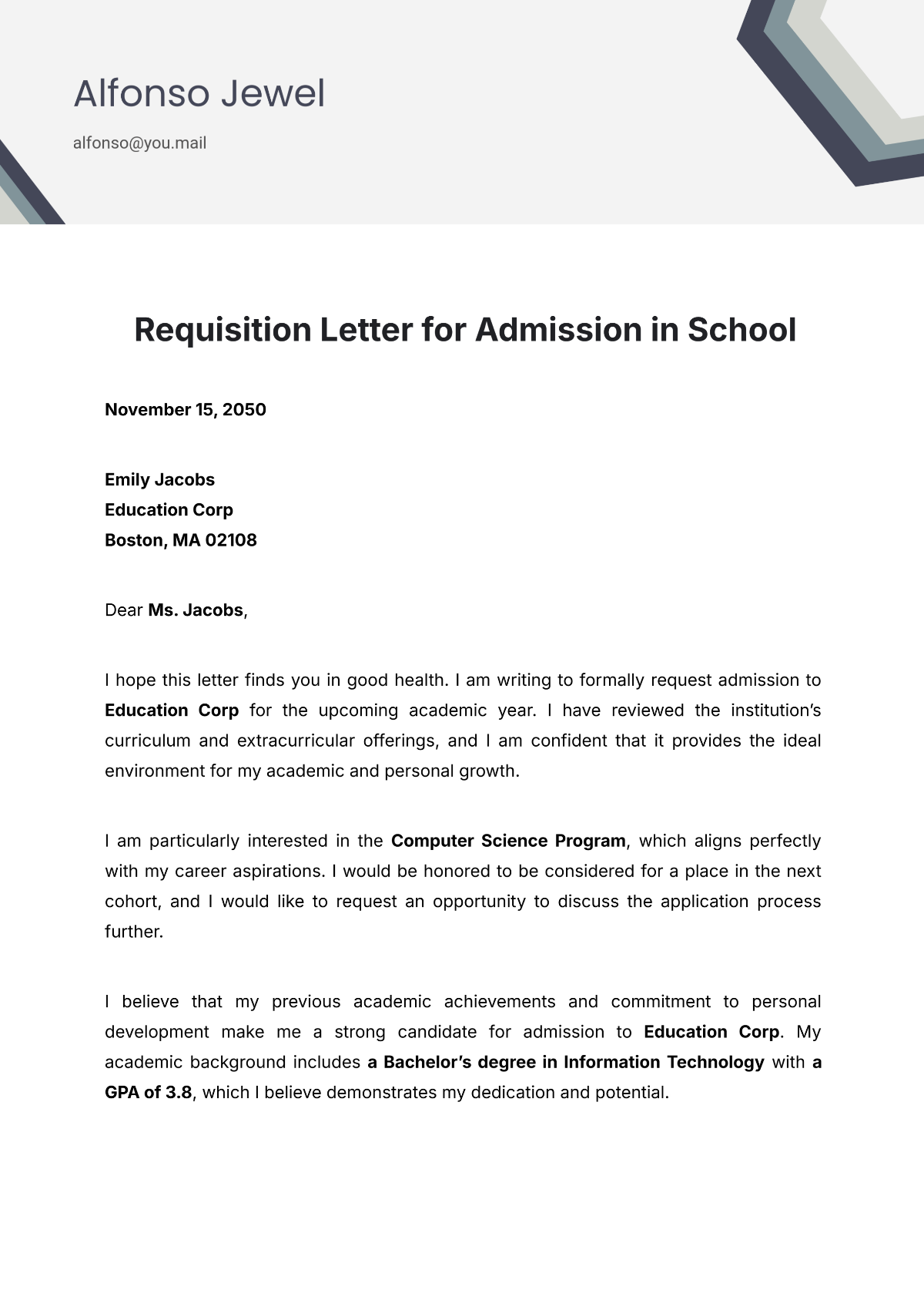 Requisition Letter for Admission in School Template - Edit Online & Download