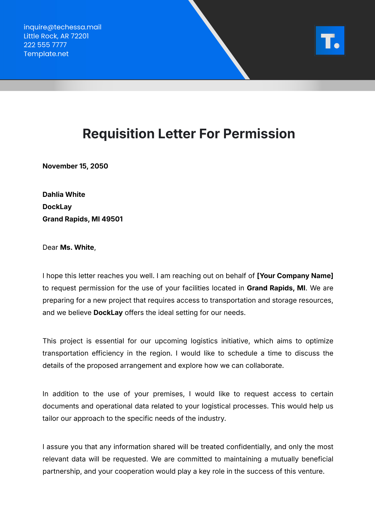 Requisition Letter for Permission Template - Edit Online & Download