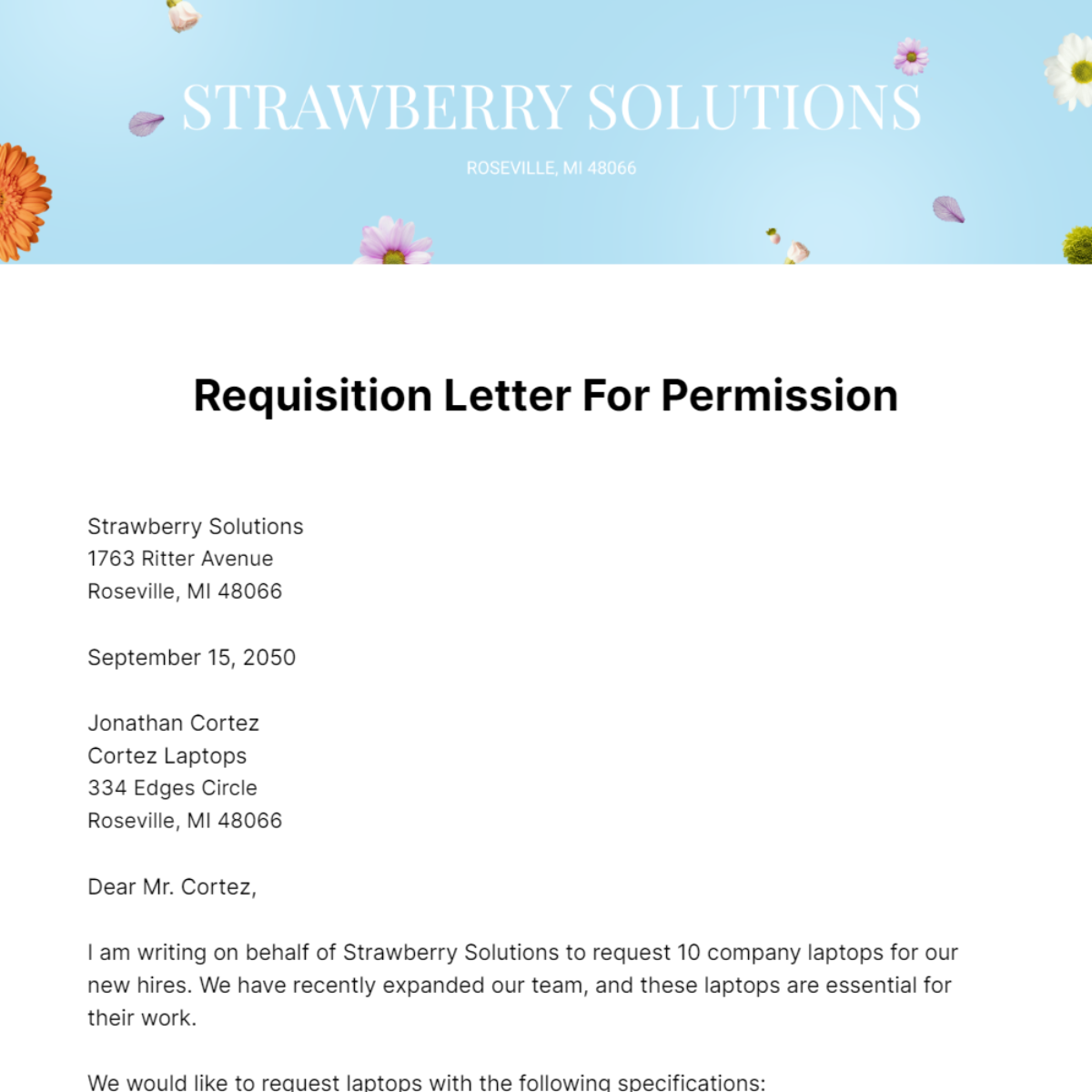 Requisition Letter for Permission Template