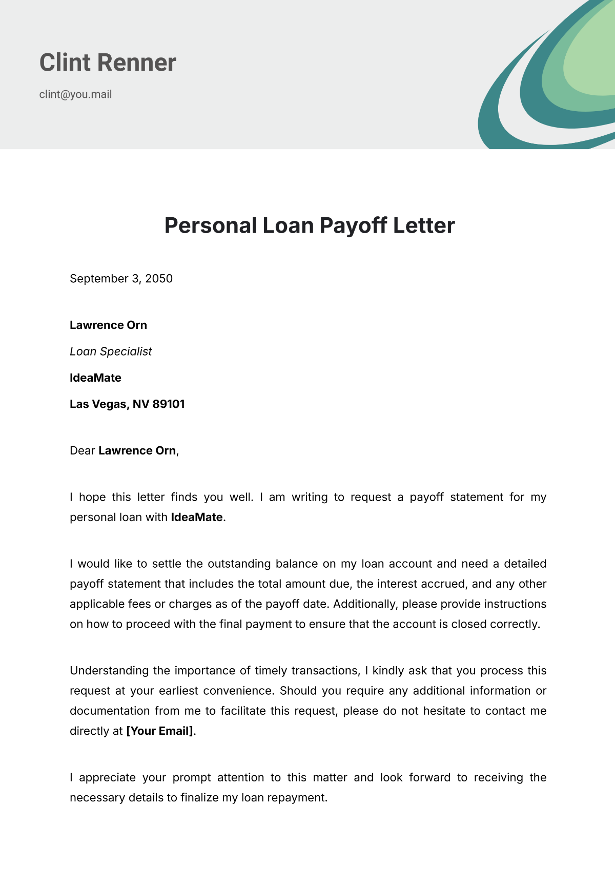 Personal Loan Payoff Letter Template - Edit Online & Download