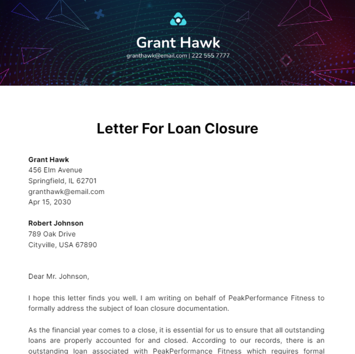 Letter For Loan Closure Template