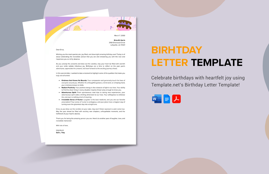 Birthday Letter Template in Word, Google Docs, PDF