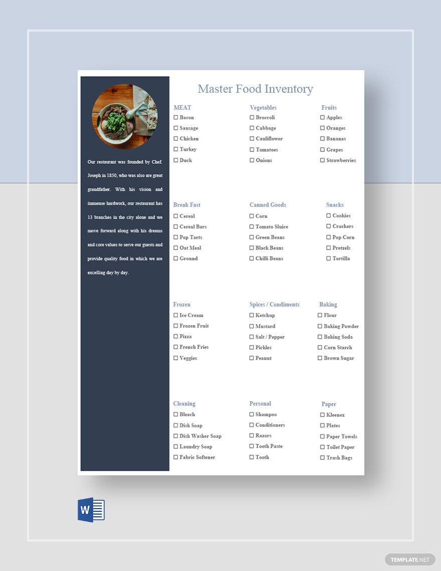 Master Food Inventory Template