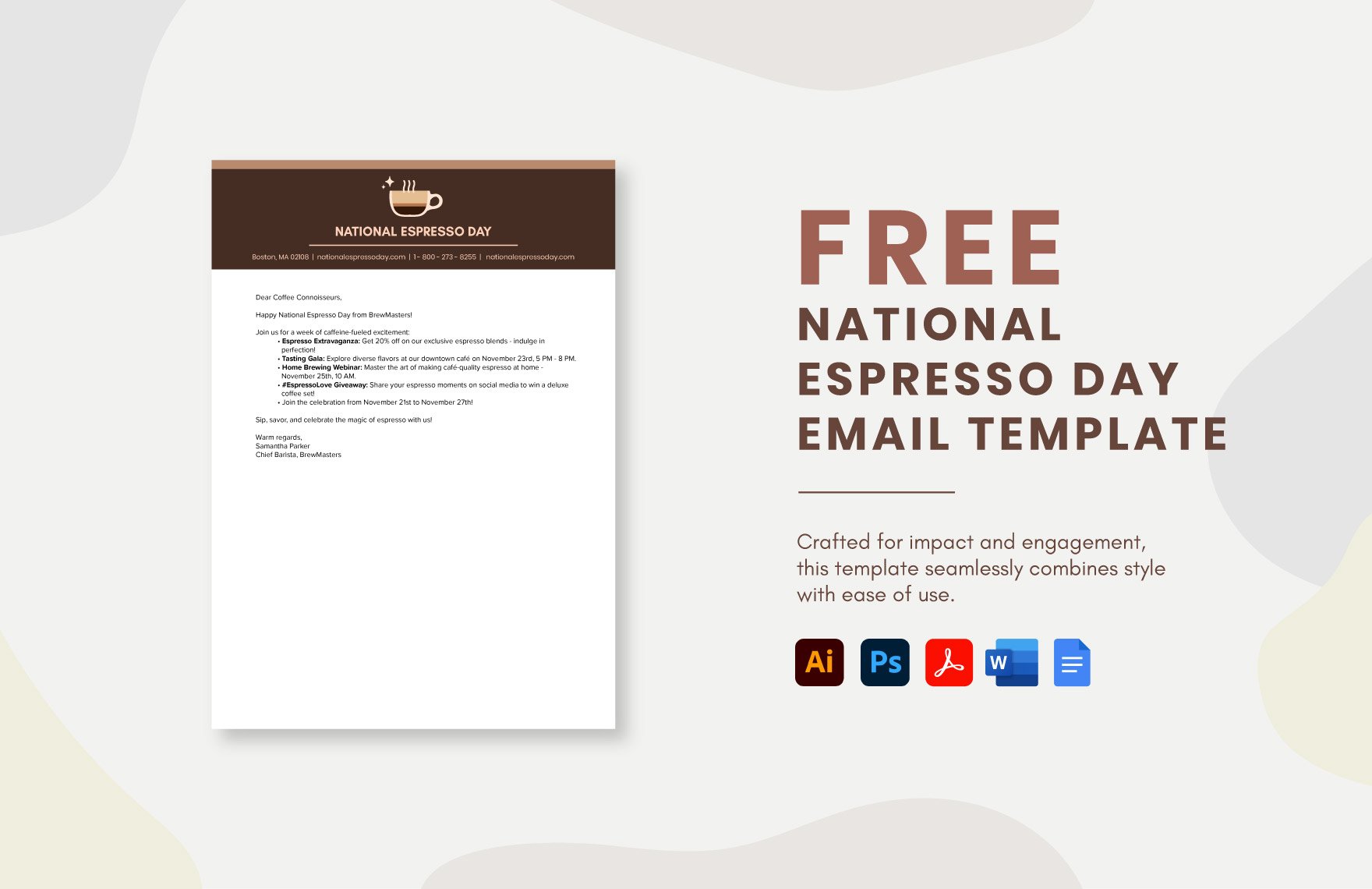 Free National Espresso Day Email Template in Word, Google Docs, PDF, Illustrator, PSD