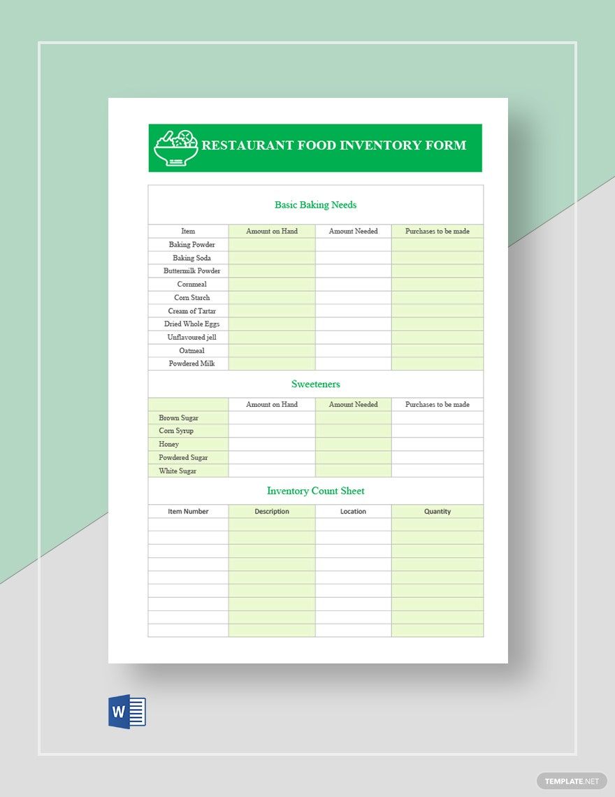 Restaurant Food Inventory Template