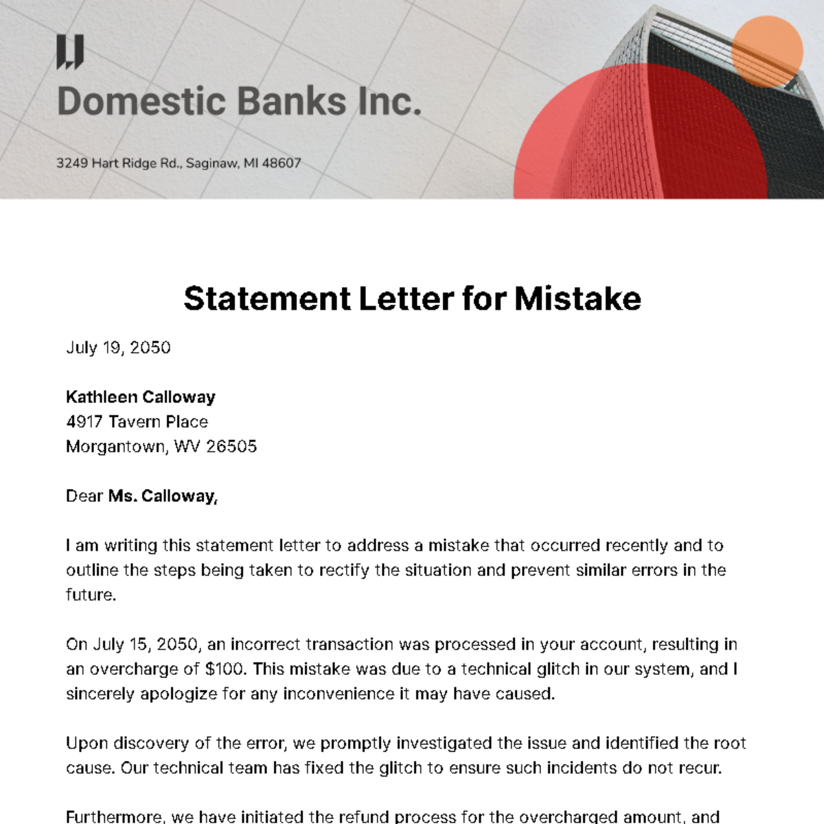 Free Statement Letter for Mistake Template