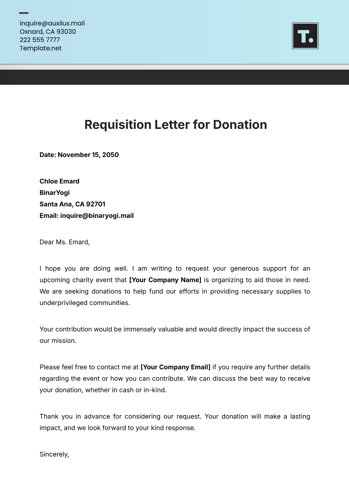 Requisition Letter for Donation Template - Edit Online & Download