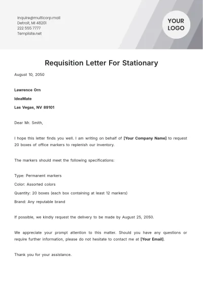 Free Requisition Letter for Stationery Template to Edit Online