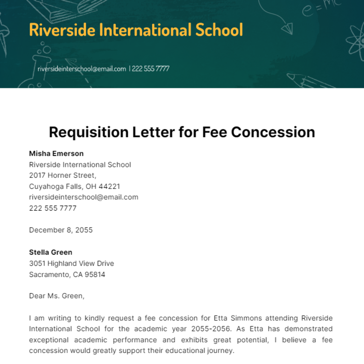 Requisition Letter for Fee Concession Template