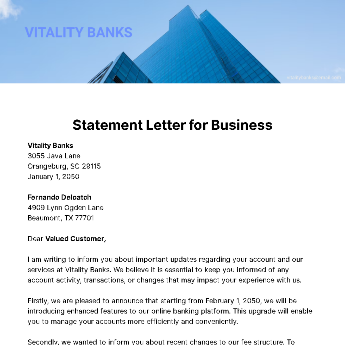 Statement Letter for Business Template