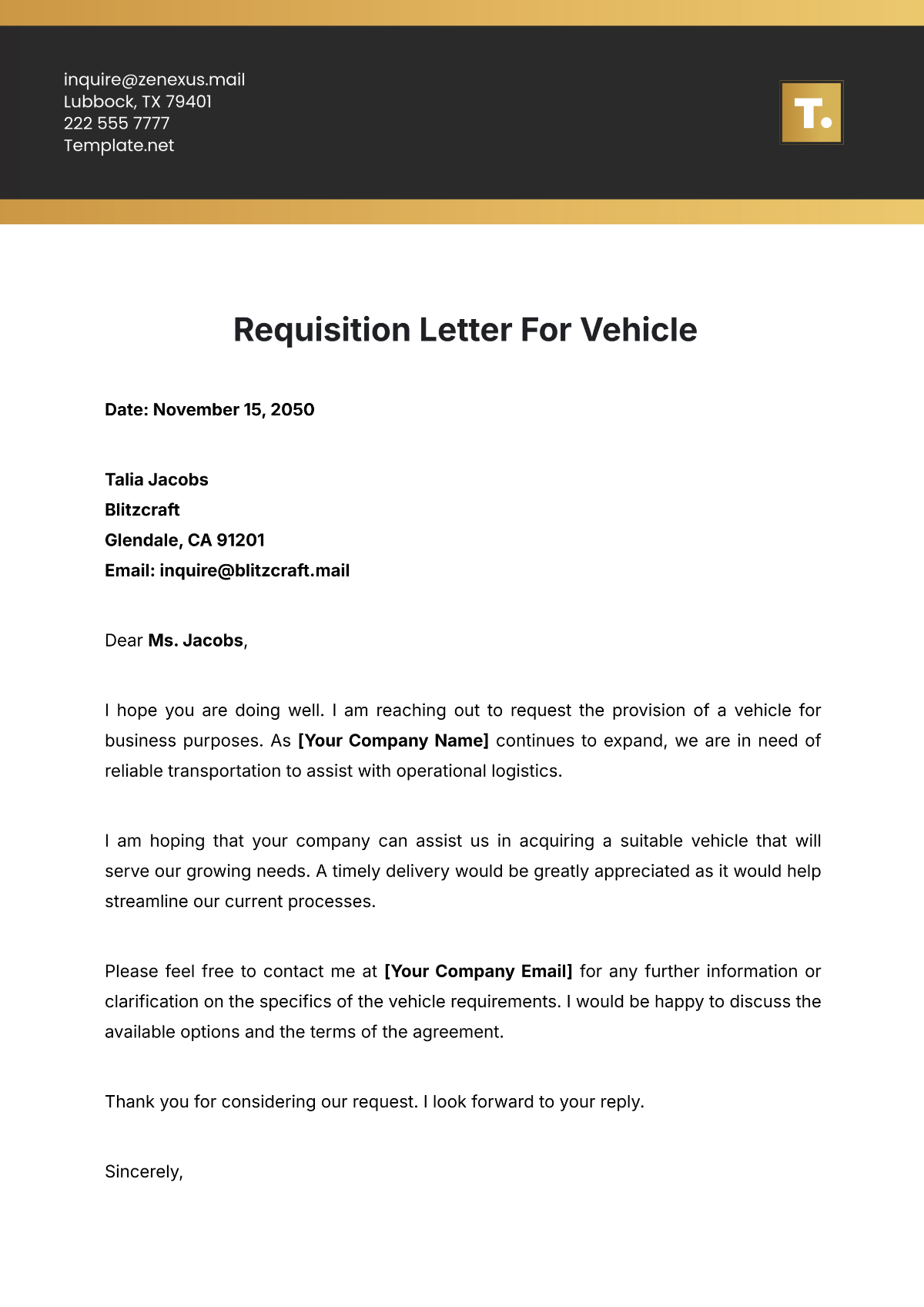 Requisition Letter for Vehicle Template - Edit Online & Download