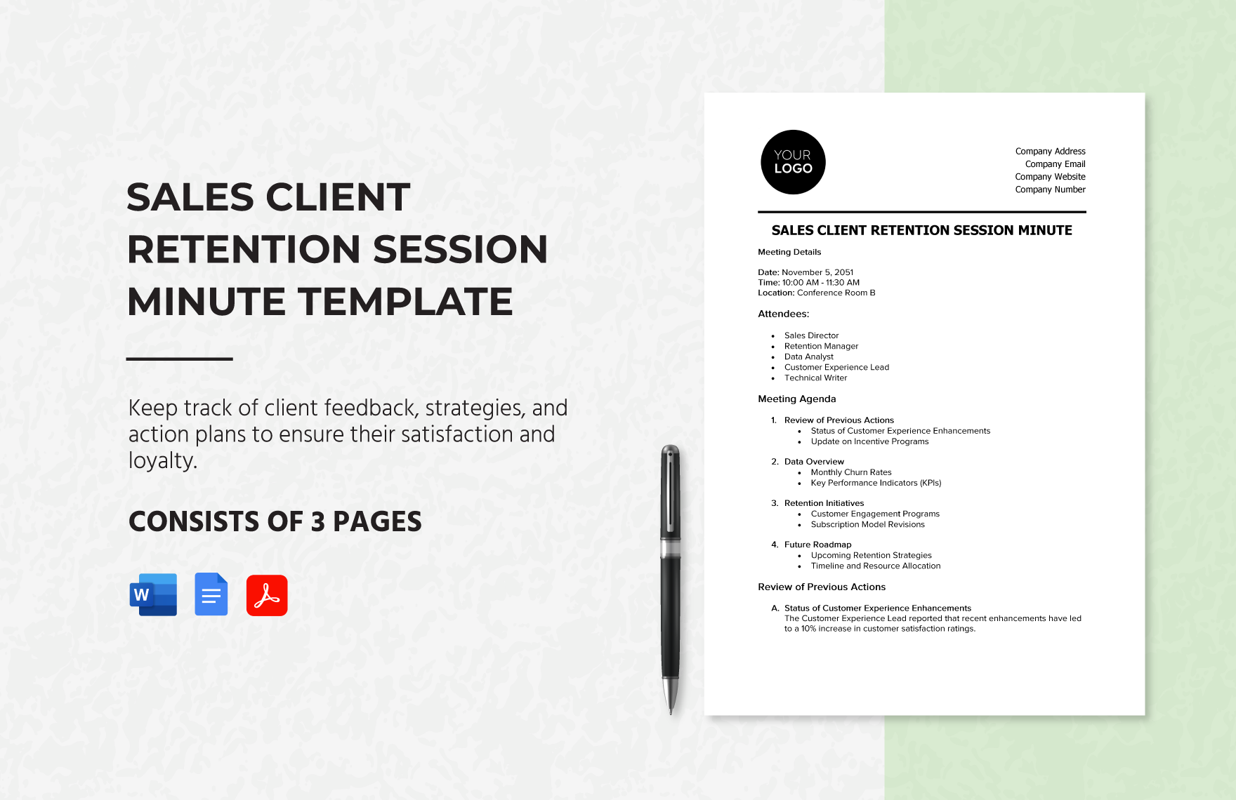 Sales Client Retention Session Minute Template in Word, Google Docs, PDF
