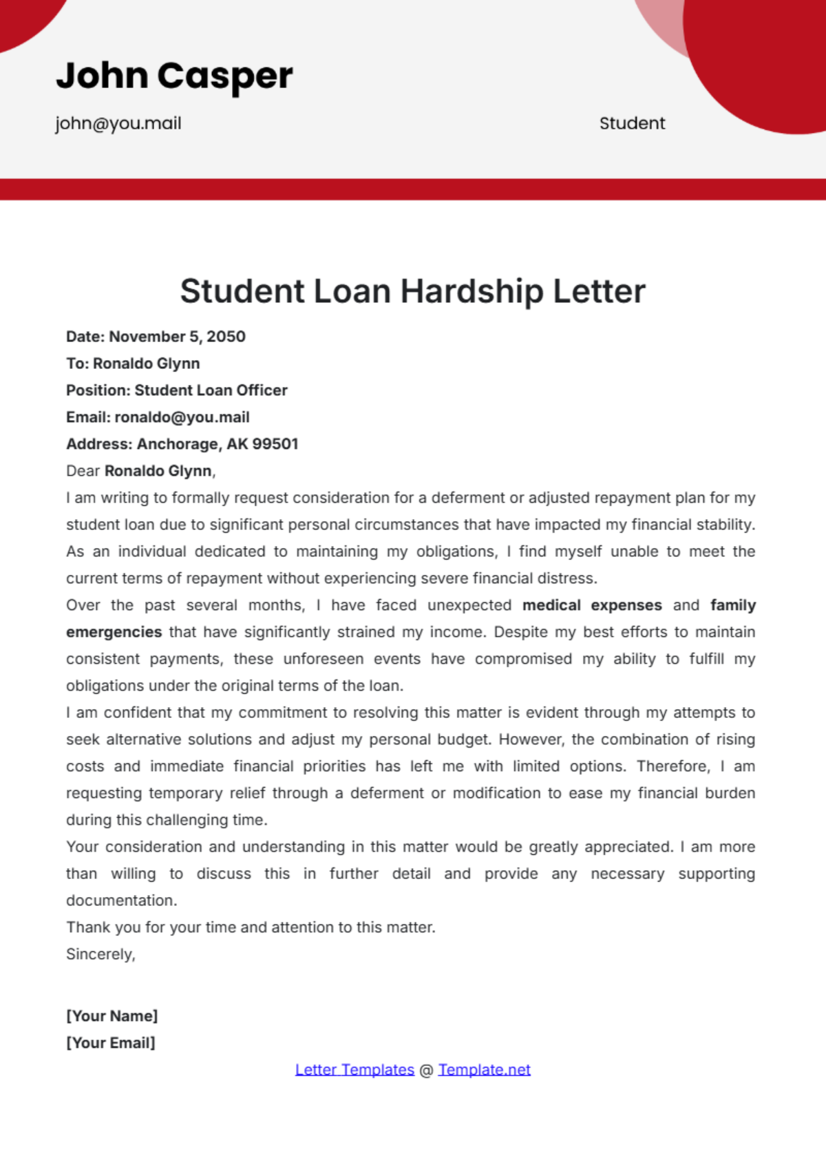 Student Loan Hardship Letter Template - Edit Online & Download