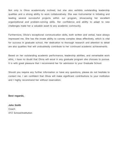 Free Graduate School Recommendation Letter Template to Edit Online