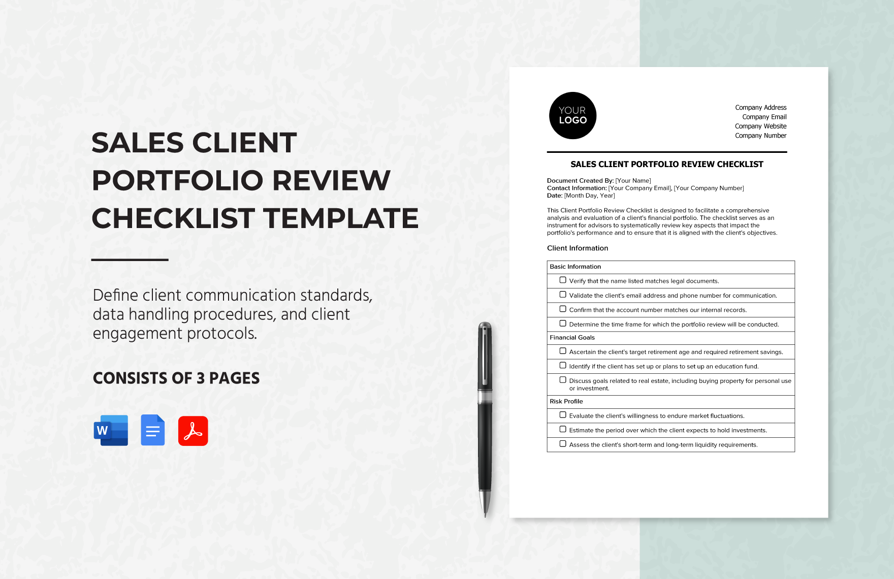 Sales Client Portfolio Review Checklist Template in Word, Google Docs, PDF