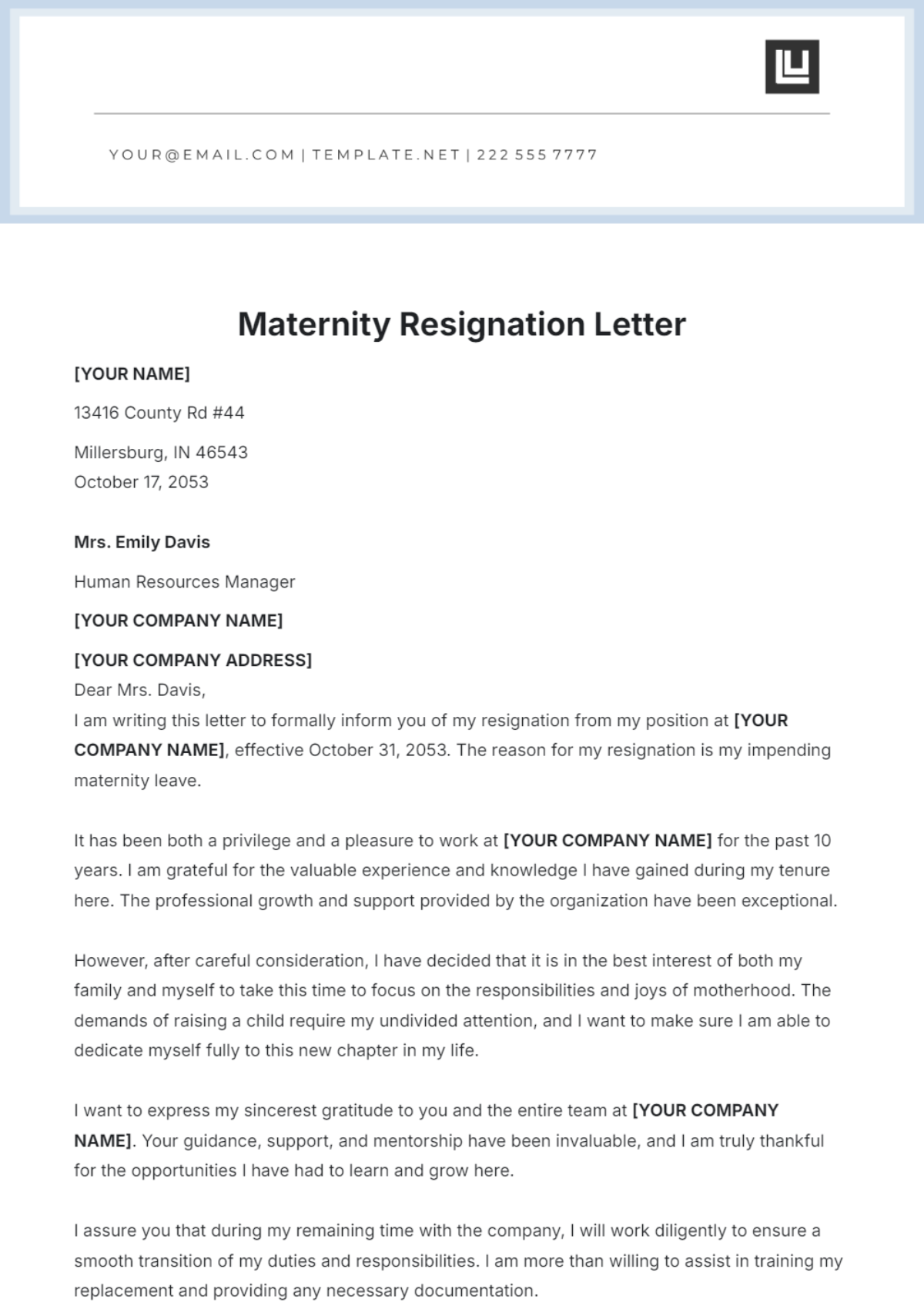 Maternity Resignation Letter Template