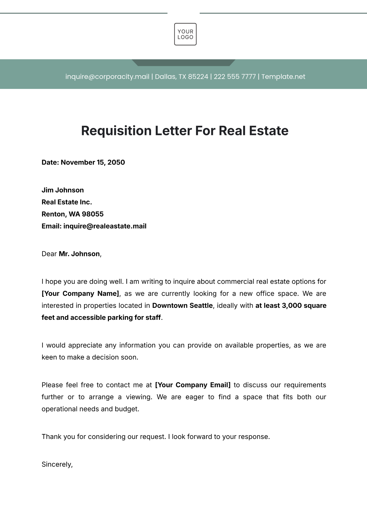 Requisition Letter for Real Estate Template - Edit Online & Download