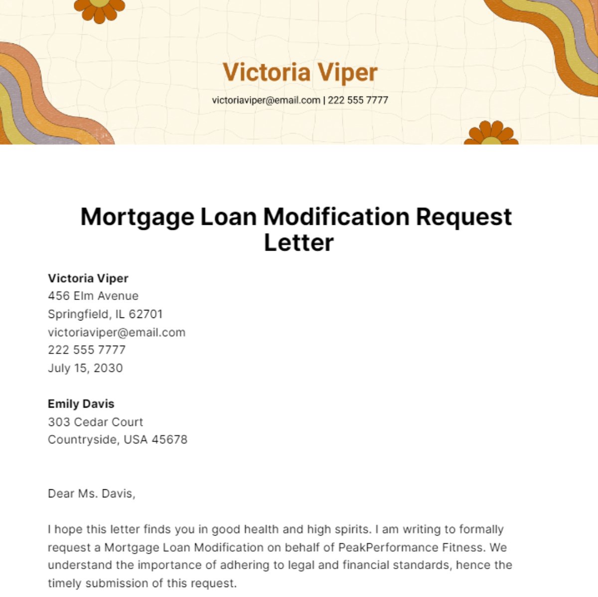 Mortgage Loan Modification Request Letter Template