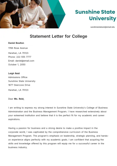 Free Statement Letter for College Template to Edit Online