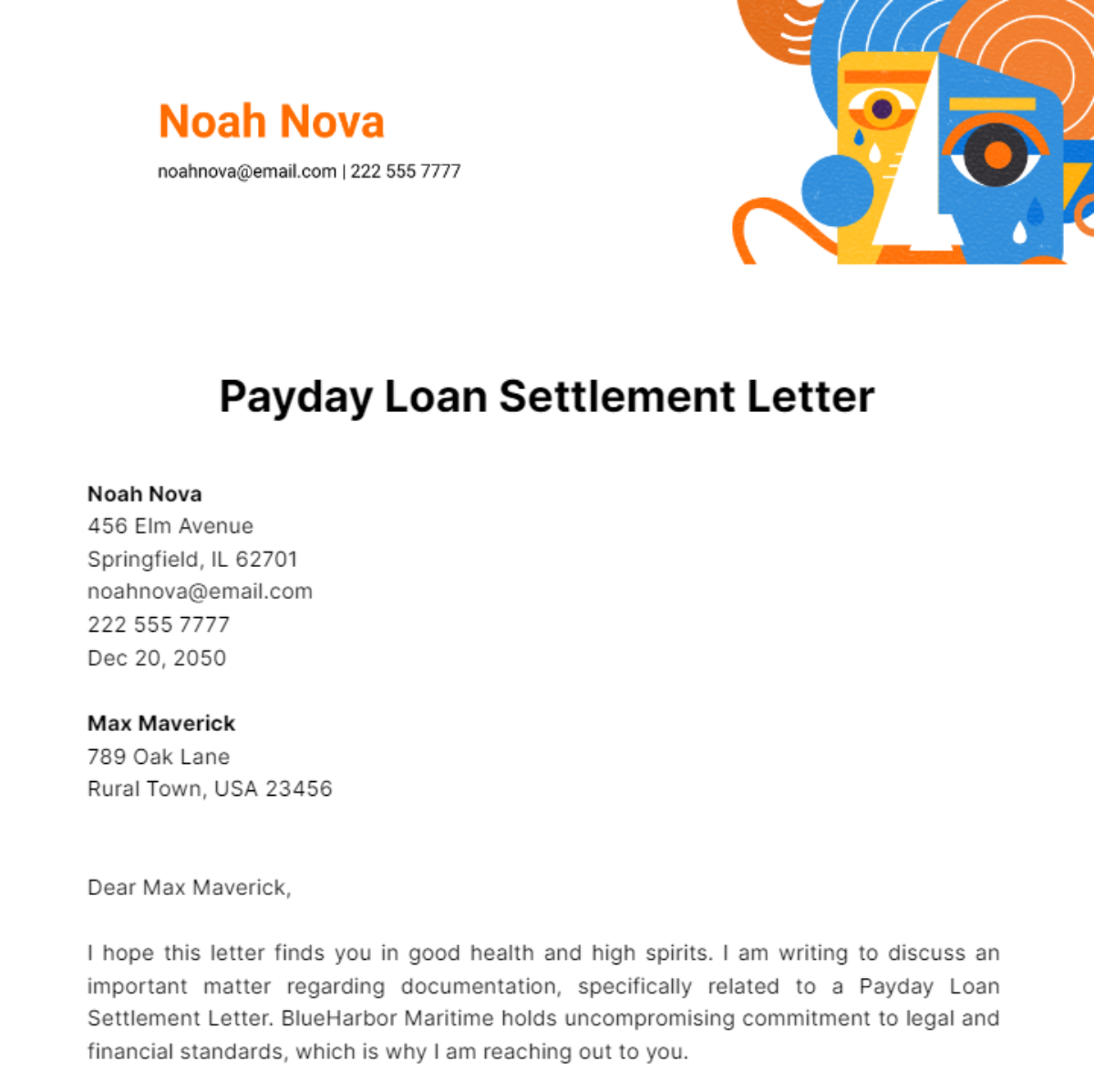 Payday Loan Settlement Letter Template