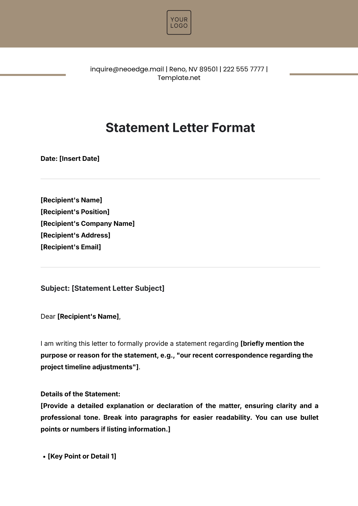 Statement Letter Format Template - Edit Online & Download