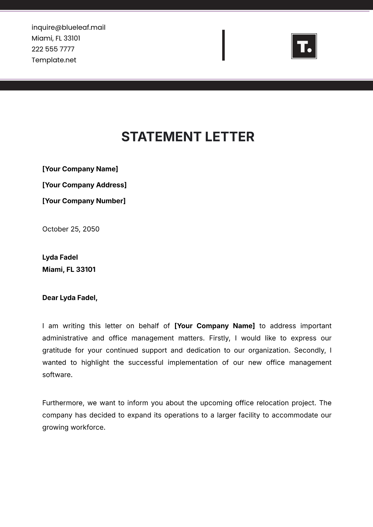 Statement Letter Template - Edit Online & Download