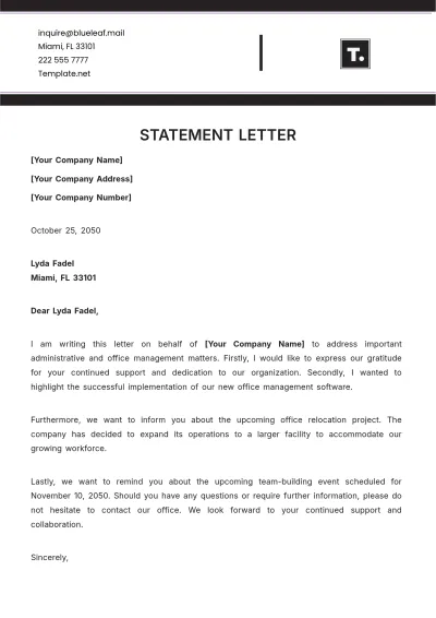 Free Statement Letter Template to Edit Online