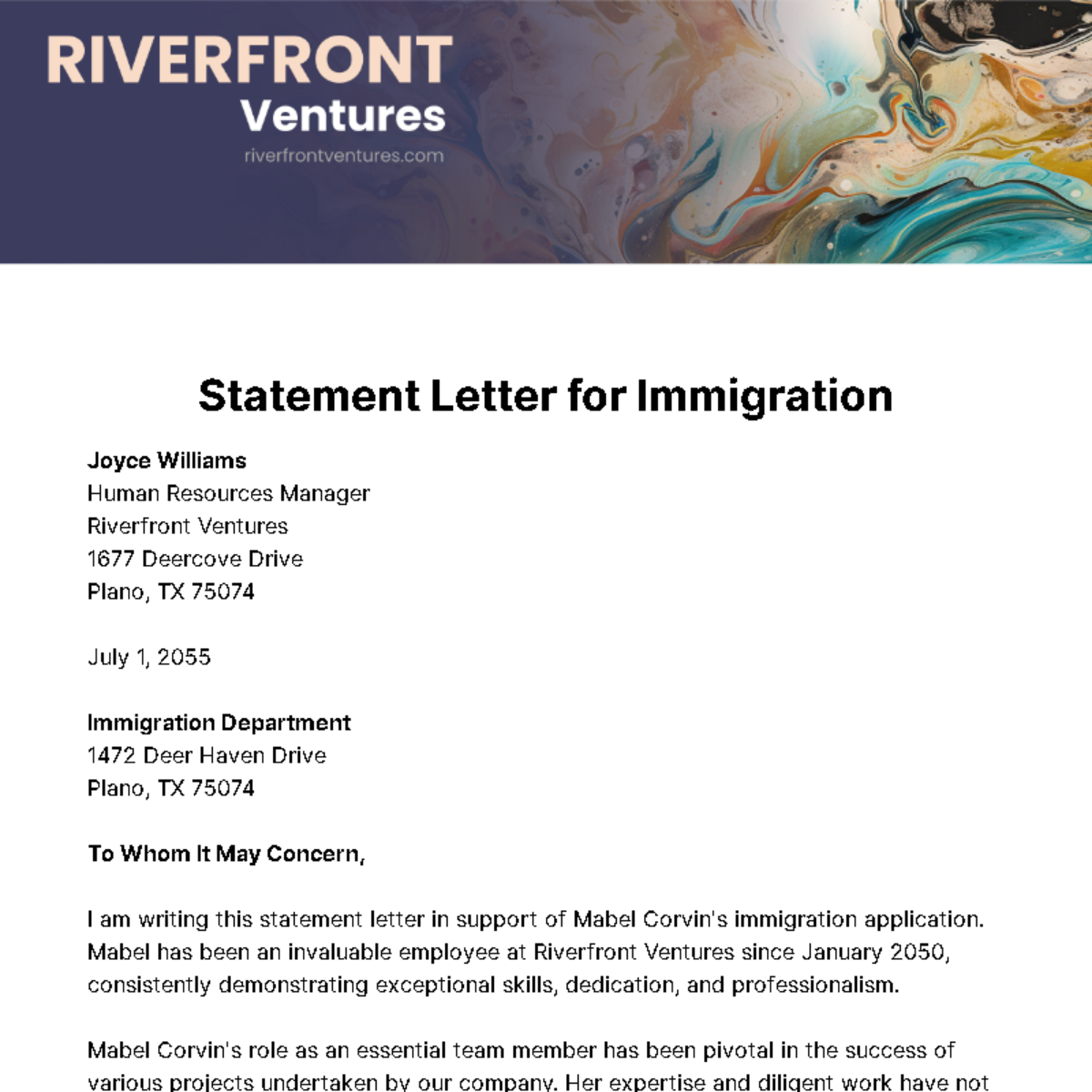 Free Statement Letter for Immigration Template