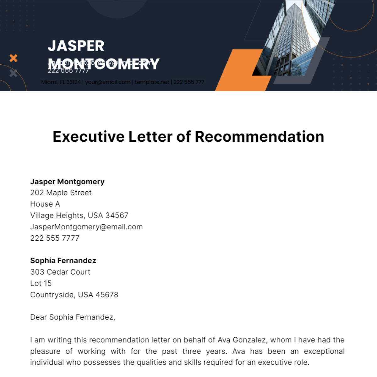 Free Executive Letter of Recommendation Template