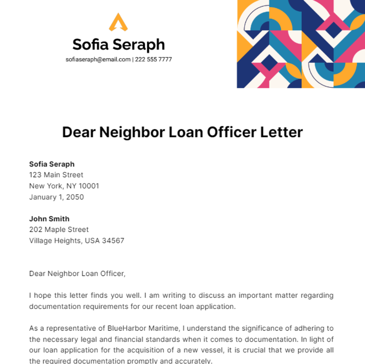 Dear Neighbor Loan Officer Letter Template