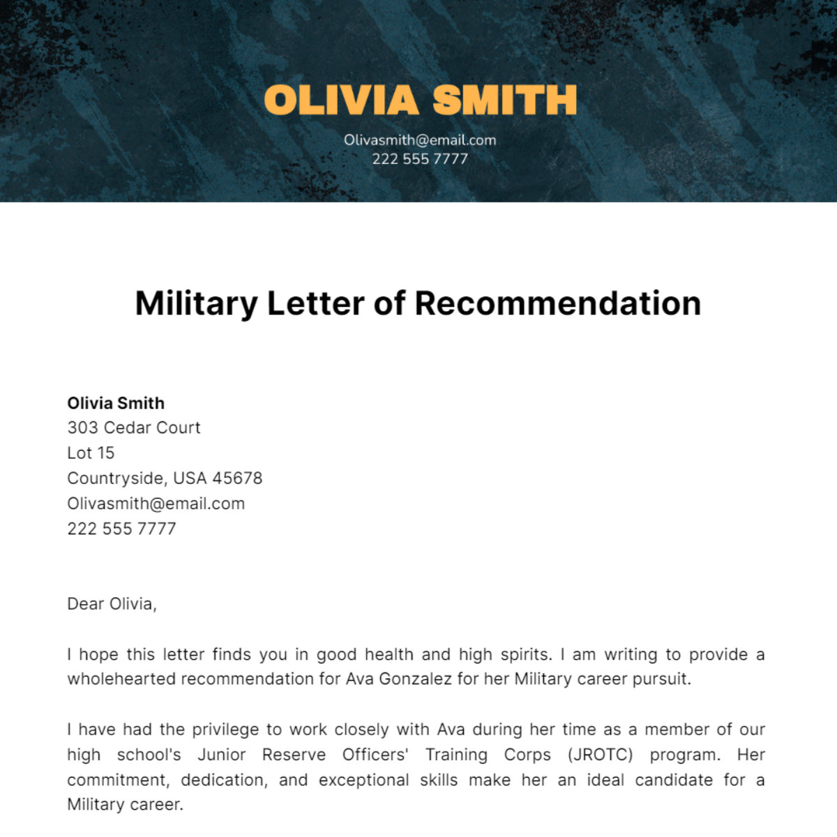 Military Letter of Recommendation Template