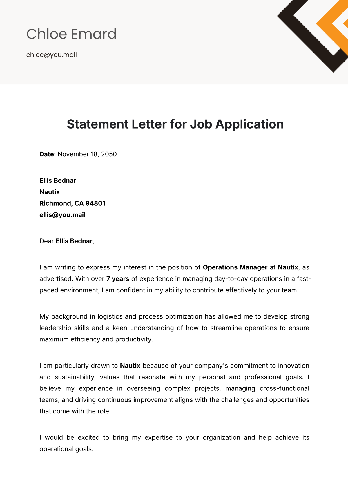 Statement Letter for Job Application Template - Edit Online & Download