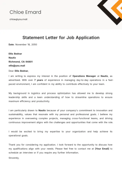 Free Statement Letter for Job Application Template to Edit Online