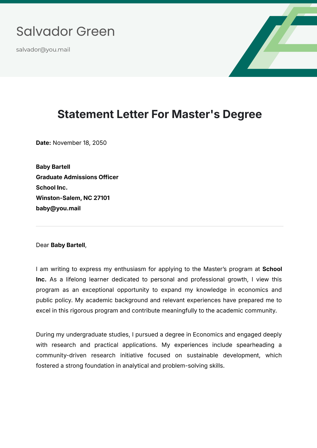 Statement Letter for Master Degree Template - Edit Online & Download