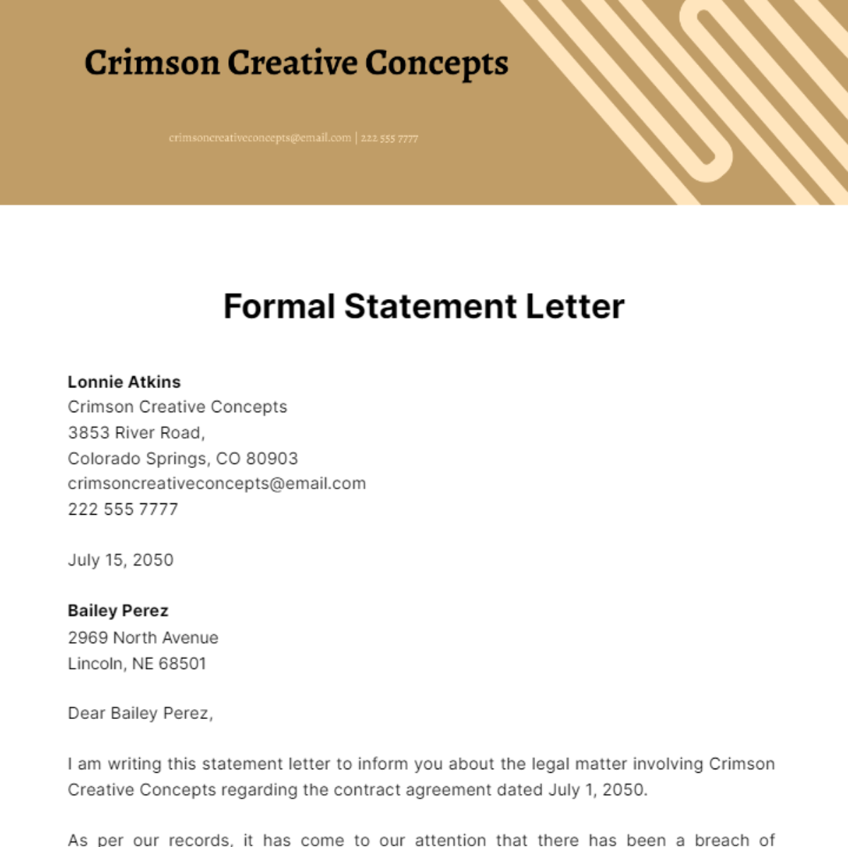 Free Formal Statement Letter Template
