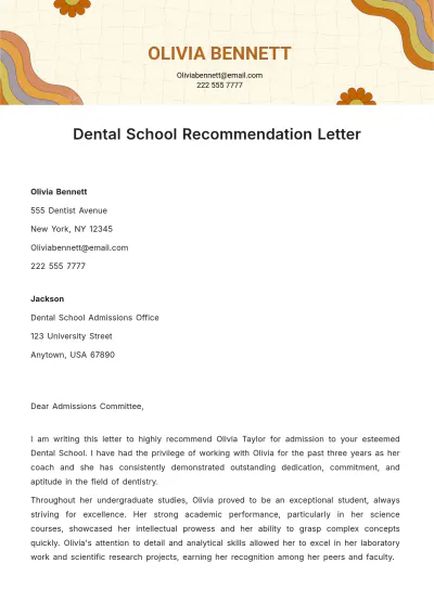 Free Dental School Recommendation Letter Template to Edit Online