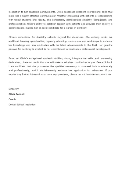 Free Dental School Recommendation Letter Template to Edit Online