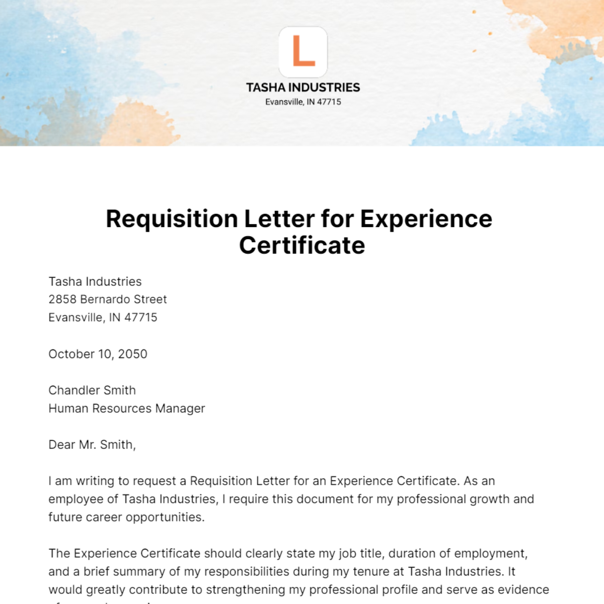 Requisition Letter for Experience Certificate Template