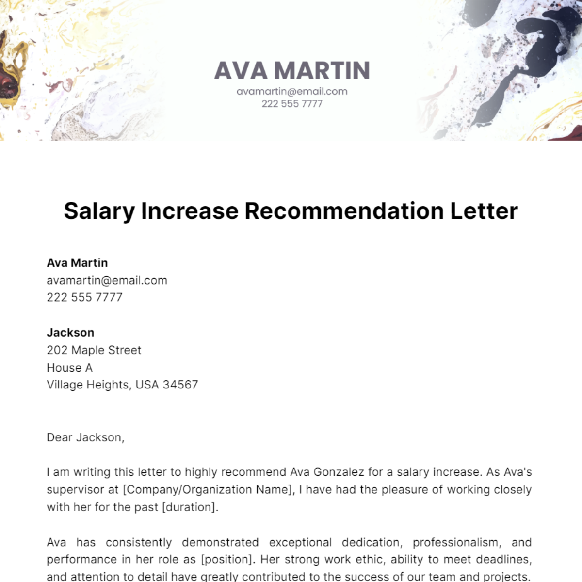 Salary Increase Recommendation Letter Template