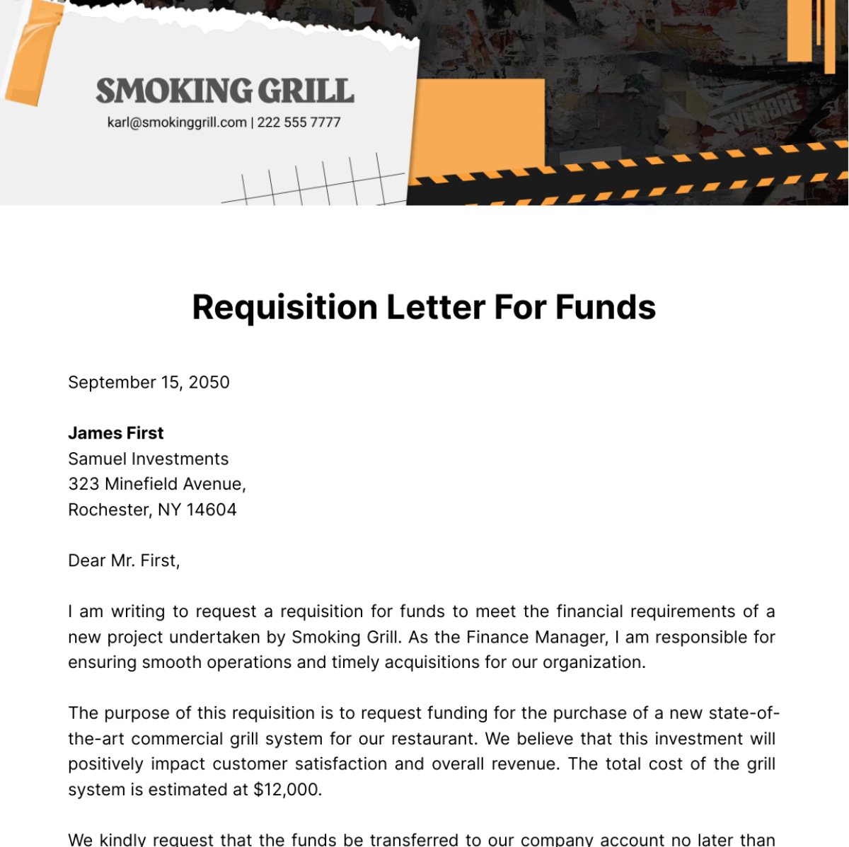 Requisition Letter for Funds Template