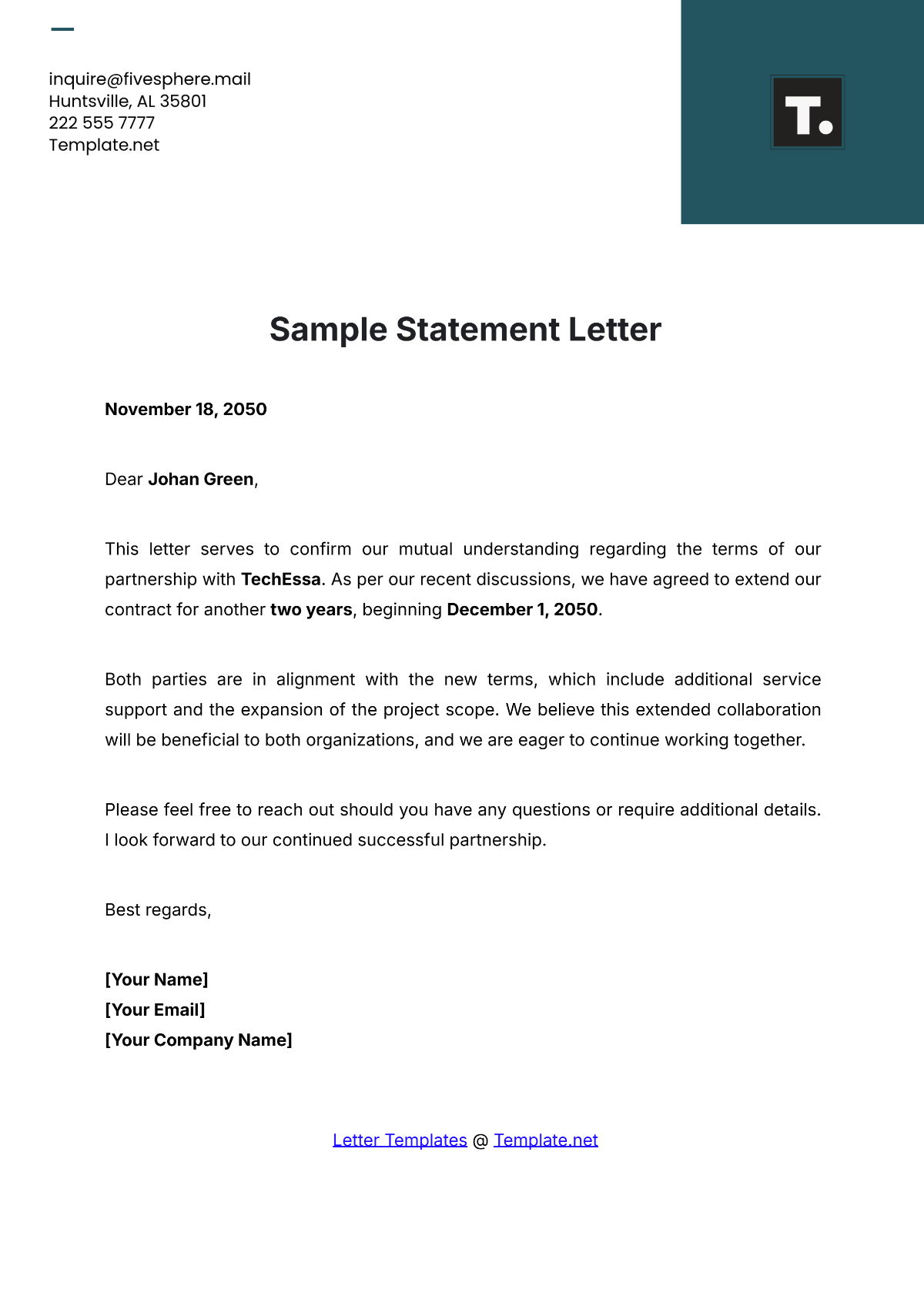 Sample Statement Letter Template - Edit Online & Download