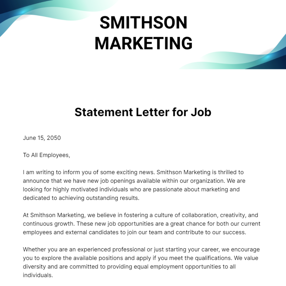 Statement Letter for Job Template