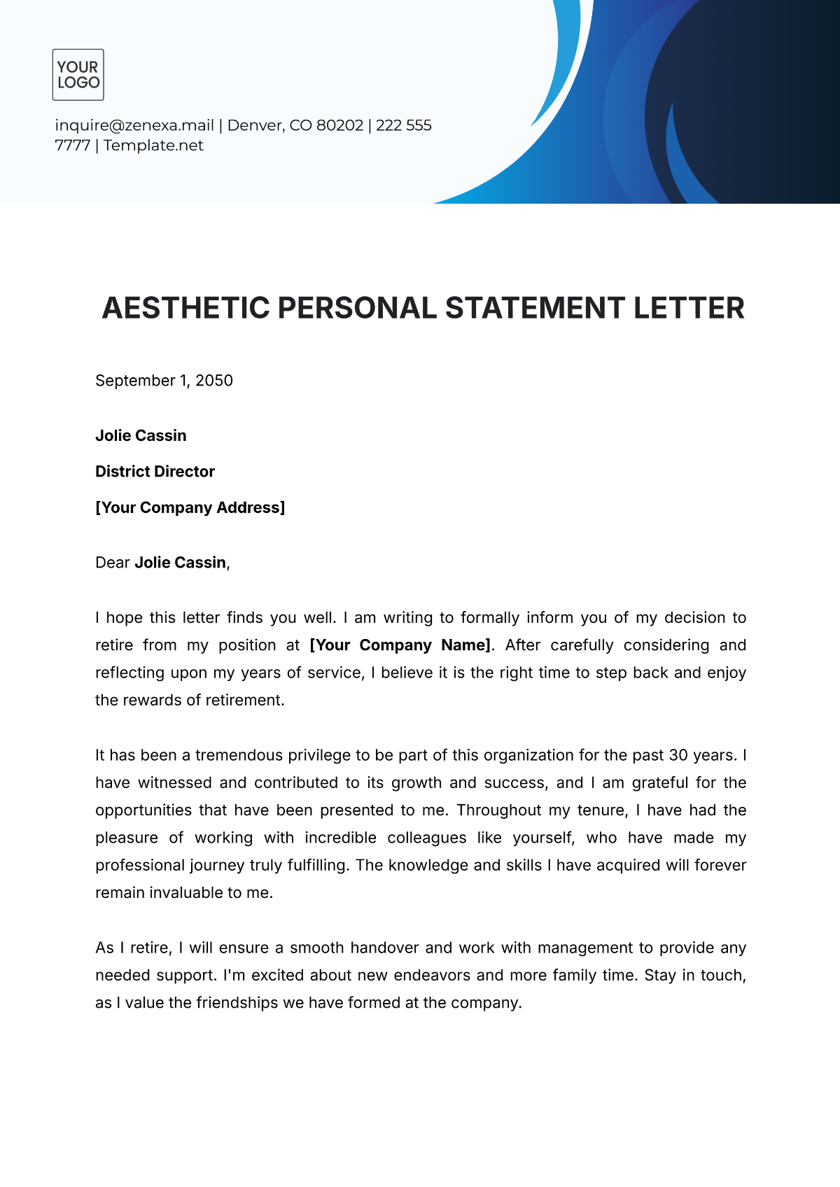 Aesthetic Personal Statement Letter Template - Edit Online & Download